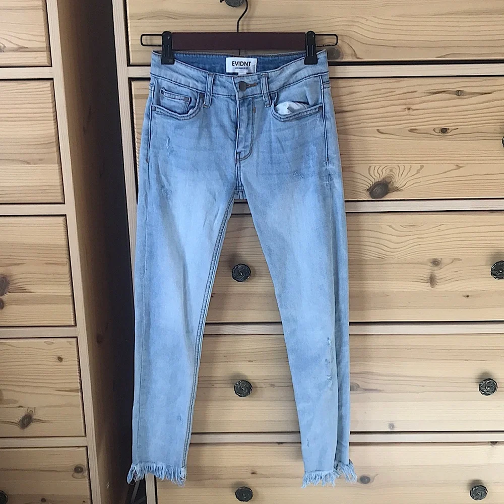 EVIDNT Hermosa Light Wash Frayed Skinny Jeans Size 24